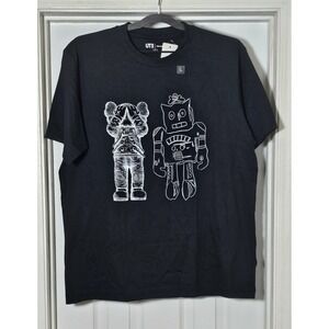 Uniqlo Kaws x Andy Warhol Kaws/Robot Black T-Shirt Graphic Tee Size Large
